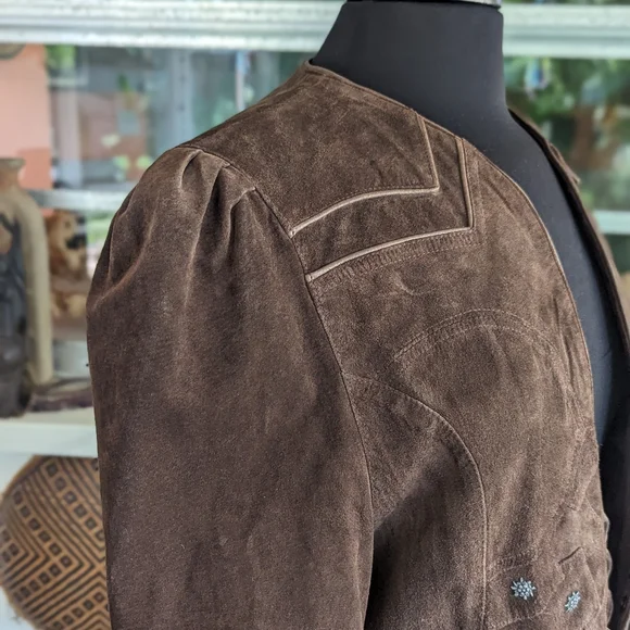 Authentic Vintage Landhaus Suede Leather Blazer Dirndl Tirolean Folklore Lg - Picture 13 of 16